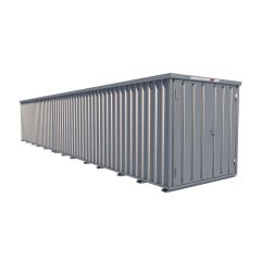 Lagercontainer - Schnellbaucontainer 22 qm, L11200xB2100 mm, Höhe 2445 mm, Doppelflügeltür mittig in Breitseite, Boden OSB 3 Platte, verzinkt