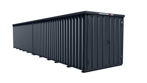 Lagercontainer - Schnellbaucontainer 20 qm, L10200xB2100 mm, Höhe 2445 mm, Doppelflügeltür mittig in Breitseite, Boden OSB 3 Platte, anthrazit, montiert