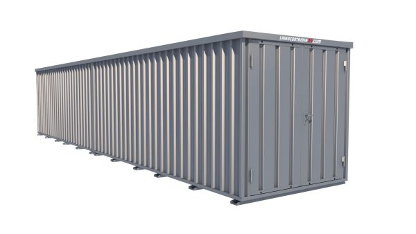 Lagercontainer - Schnellbaucontainer 20 qm, L10200xB2100 mm, Höhe 2445 mm, Doppelflügeltür mittig in Breitseite, Boden OSB 3 Platte, verzinkt