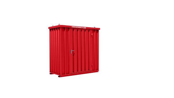 Lagercontainer - Schnellbaucontainer 2 qm, L1100xB2100 mm, Höhe 2100 mm, Einflügeltür mittig in Breitseite, Boden OSB 3 Platte, feuerrot, montiert