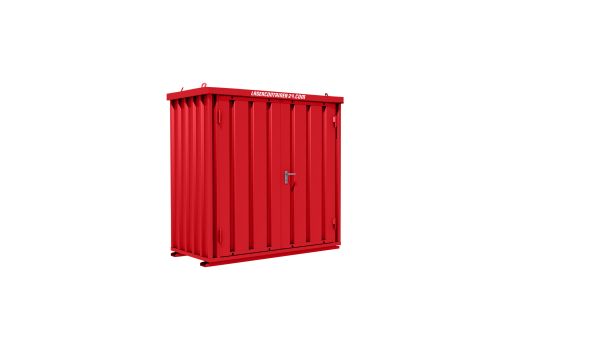 Lagercontainer - Schnellbaucontainer 2 qm, L1100xB2100 mm, Höhe 2100 mm, Doppelflügeltür mittig in Breitseite, Boden OSB 3 Platte, feuerrot, montiert