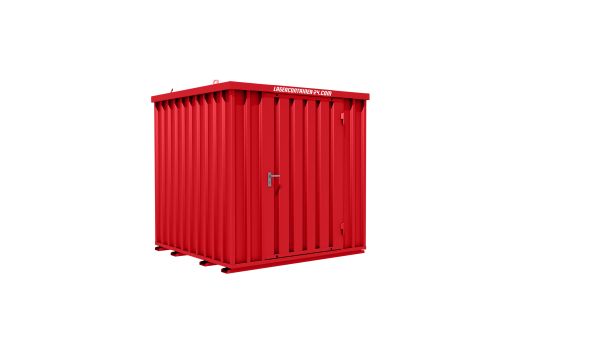 Lagercontainer - Schnellbaucontainer 4 qm, L2100xB2100 mm, Höhe 2100 mm, Einflügeltür mittig in Breitseite, Boden OSB 3 Platte, feuerrot, montiert