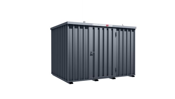 Lagercontainer - Schnellbaucontainer 6 qm, L3100xB2100 mm, Höhe 2100 mm, Einflügeltür mittig in Längsseite, Boden OSB 3 Platte, anthrazit, montiert