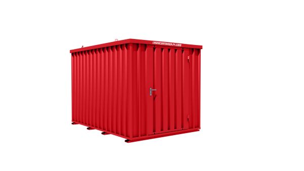 Lagercontainer - Schnellbaucontainer 6 qm, L3100xB2100 mm, Höhe 2100 mm, Einflügeltür mittig in Breitseite, Boden OSB 3 Platte, feuerrot, montiert