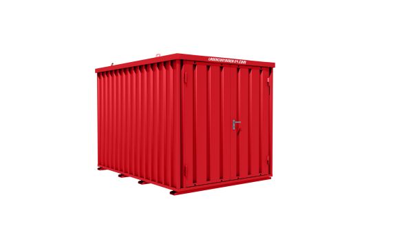 Lagercontainer - Schnellbaucontainer 6 qm, L3100xB2100 mm, Höhe 2100 mm, Doppelflügeltür mittig in Breitseite, Boden OSB 3 Platte, feuerrot, montiert