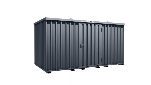 Lagercontainer - Schnellbaucontainer 8 qm, L4100xB2100 mm, Höhe 2100 mm, Einflügeltür mittig in Längsseite, Boden OSB 3 Platte, anthrazit, montiert