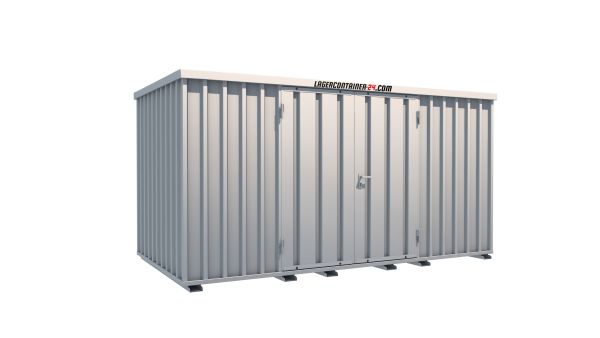 Lagercontainer - Schnellbaucontainer 8 qm, L4100xB2100 mm, Höhe 2100 mm, Doppelflügeltür mittig in Längsseite, Boden OSB 3 Platte, verzinkt