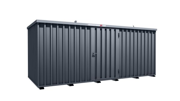 Lagercontainer - Schnellbaucontainer 10 qm, L5100xB2100 mm, Höhe 2100 mm, Einflügeltür mittig in Längsseite, Boden OSB 3 Platte, anthrazit, montiert