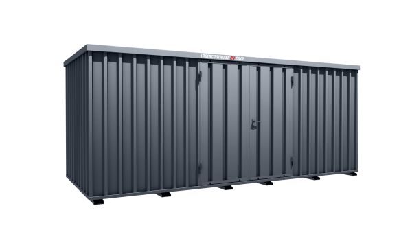 Lagercontainer - Schnellbaucontainer 10 qm, L5100xB2100 mm, Höhe 2100 mm, Doppelflügeltür mittig in Längsseite, Boden OSB 3 Platte, anthrazit, montiert