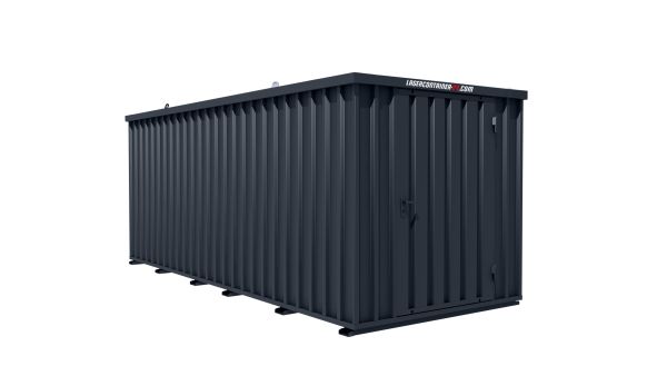 Lagercontainer - Schnellbaucontainer 10 qm, L5100xB2100 mm, Höhe 2100 mm, Einflügeltür mittig in Breitseite, Boden OSB 3 Platte, anthrazit, montiert