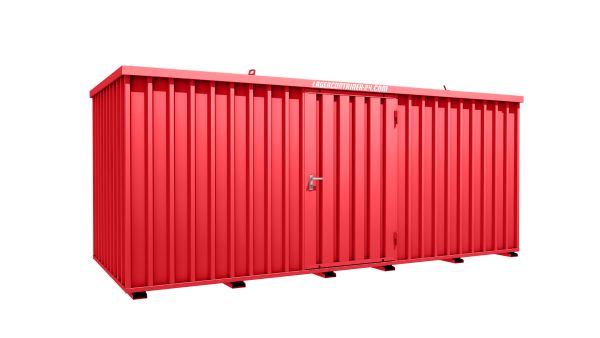 Lagercontainer - Schnellbaucontainer 10 qm, L5100xB2100 mm, Höhe 2100 mm, Einflügeltür mittig in Längsseite, Boden OSB 3 Platte, feuerrot, montiert