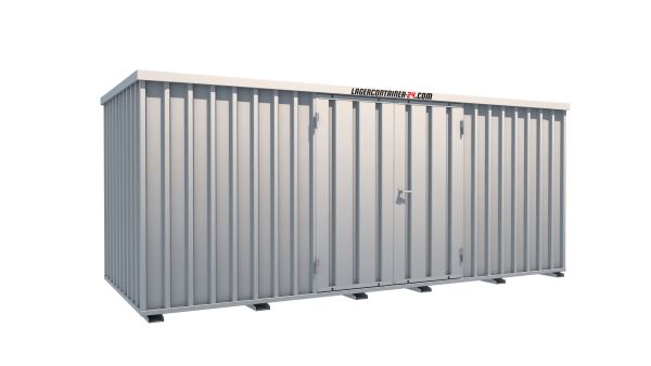 Lagercontainer - Schnellbaucontainer 10 qm, L5100xB2100 mm, Höhe 2100 mm, Doppelflügeltür mittig in Längsseite, Boden OSB 3 Platte, verzinkt