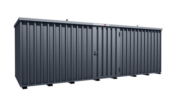 Lagercontainer - Schnellbaucontainer 12 qm, L6100xB2100 mm, Höhe 2100 mm, Einflügeltür mittig in Längsseite, Boden OSB 3 Platte, anthrazit, montiert