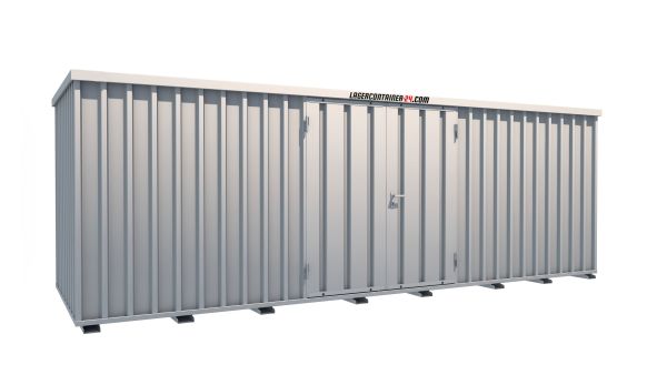 Lagercontainer - Schnellbaucontainer 12 qm, L6100xB2100 mm, Höhe 2100 mm, Doppelflügeltür mittig in Längsseite, Boden OSB 3 Platte, verzinkt