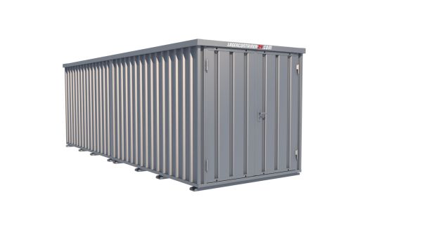 Lagercontainer - Schnellbaucontainer 12 qm, L6200xB2100 mm, Höhe 2445 mm, Doppelflügeltür mittig in Breitseite, Boden OSB 3 Platte, verzinkt