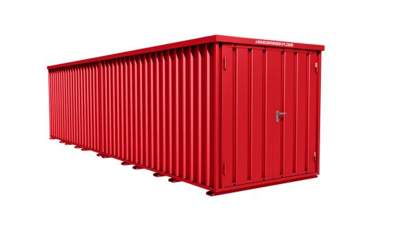 Lagercontainer - Schnellbaucontainer 16 qm, L8200xB2100 mm, Höhe 2445 mm, Doppelflügeltür mittig in Breitseite, Boden OSB 3 Platte, feuerrot, montiert