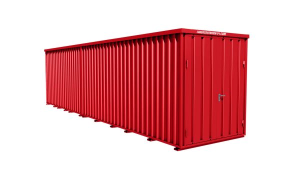 Lagercontainer - Schnellbaucontainer 18 qm, L9100xB2100 mm, Höhe 2100 mm, Doppelflügeltür mittig in Breitseite, Boden OSB 3 Platte, feuerrot, montiert