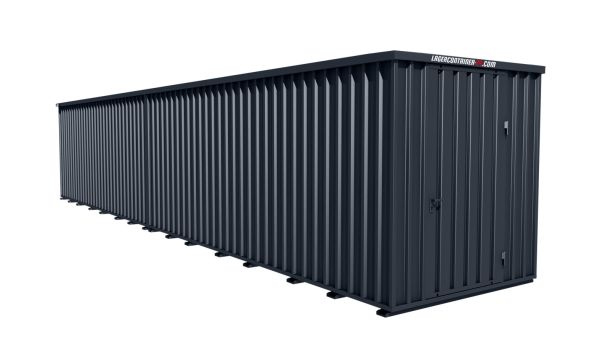 Lagercontainer - Schnellbaucontainer 24 qm, L12200xB2300 mm, Höhe 2445 mm, Einflügeltür mittig in Breitseite, Boden OSB 3 Platte, anthrazit, montiert