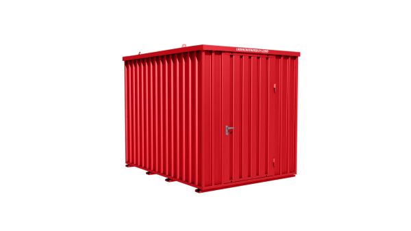 Lagercontainer - Schnellbaucontainer 6 qm, L3100xB2300 mm, Höhe 2445 mm, Einflügeltür mittig in Breitseite, Boden OSB 3 Platte, feuerrot, montiert