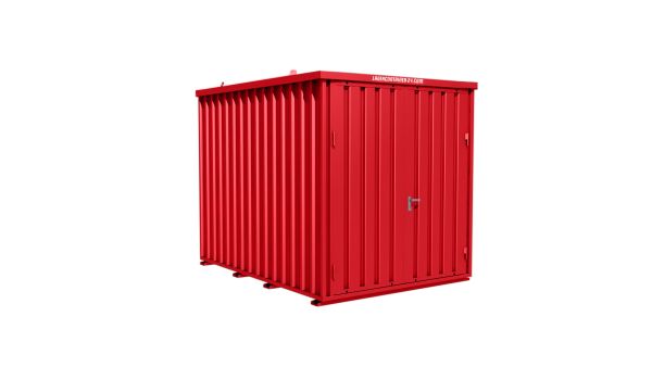 Lagercontainer - Schnellbaucontainer 6 qm, L3100xB2300 mm, Höhe 2445 mm, Doppelflügeltür mittig in Breitseite, Boden OSB 3 Platte, feuerrot, montiert