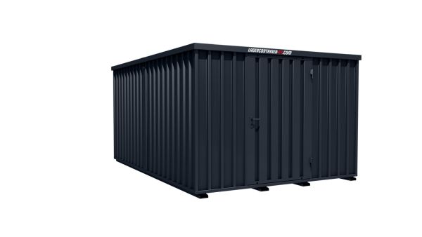 Lagercontainer - Schnellbaucontainer 12 qm, L3100xB4200 mm, Höhe 2100 mm, Einflügeltür mittig in Längsseite, Boden OSB 3 Platte, anthrazit, montiert