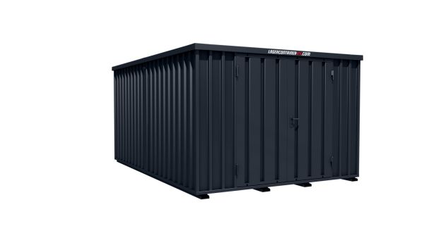 Lagercontainer - Schnellbaucontainer 12 qm, L3100xB4200 mm, Höhe 2100 mm, Doppelflügeltür mittig in Längsseite, Boden OSB 3 Platte, anthrazit, montiert