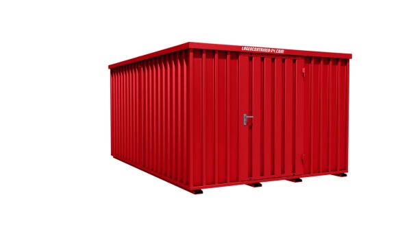 Lagercontainer - Schnellbaucontainer 12 qm, L3100xB4200 mm, Höhe 2100 mm, Einflügeltür mittig in Längsseite, Boden OSB 3 Platte, feuerrot, montiert