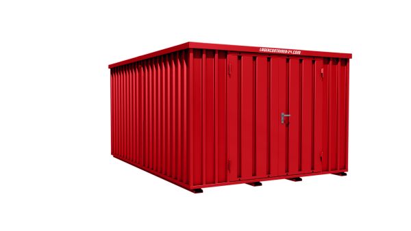 Lagercontainer - Schnellbaucontainer 12 qm, L3100xB4200 mm, Höhe 2100 mm, Doppelflügeltür mittig in Längsseite, Boden OSB 3 Platte, feuerrot, montiert