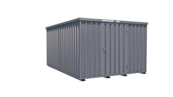 Lagercontainer - Schnellbaucontainer 12 qm, L3100xB4200 mm, Höhe 2100 mm, Einflügeltür mittig in Längsseite, Boden OSB 3 Platte, verzinkt