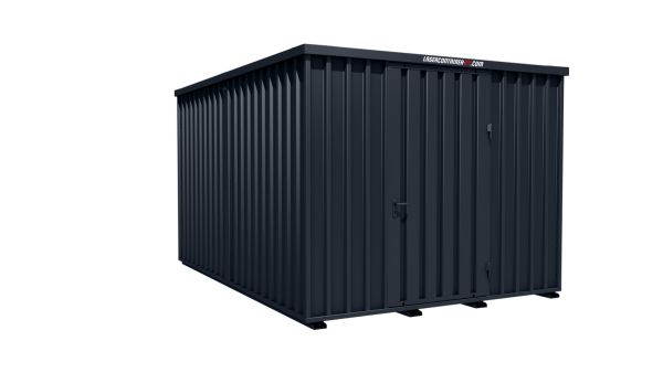 Lagercontainer - Schnellbaucontainer 12 qm, L3100xB4200 mm, Höhe 2445 mm, Einflügeltür mittig in Längsseite, Boden OSB 3 Platte, anthrazit, montiert