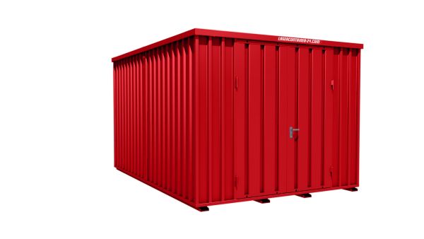 Lagercontainer - Schnellbaucontainer 12 qm, L3100xB4200 mm, Höhe 2445 mm, Doppelflügeltür mittig in Längsseite, Boden OSB 3 Platte, feuerrot, montiert