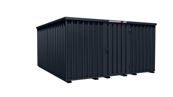 Lagercontainer - Schnellbaucontainer 16 qm, L4100xB4200 mm, Höhe 2100 mm, Einflügeltür mittig in Längsseite, Boden OSB 3 Platte, anthrazit, montiert