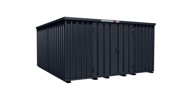 Lagercontainer - Schnellbaucontainer 16 qm, L4100xB4200 mm, Höhe 2100 mm, Doppelflügeltür mittig in Längsseite, Boden OSB 3 Platte, anthrazit, montiert