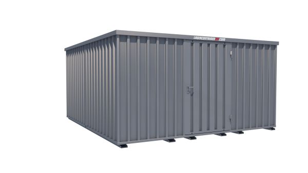 Lagercontainer - Schnellbaucontainer 16 qm, L4100xB4200 mm, Höhe 2100 mm, Einflügeltür mittig in Längsseite, Boden OSB 3 Platte, verzinkt