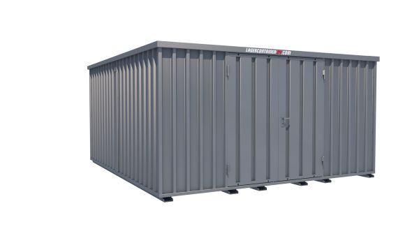 Lagercontainer - Schnellbaucontainer 16 qm, L4100xB4200 mm, Höhe 2100 mm, Doppelflügeltür mittig in Längsseite, Boden OSB 3 Platte, verzinkt