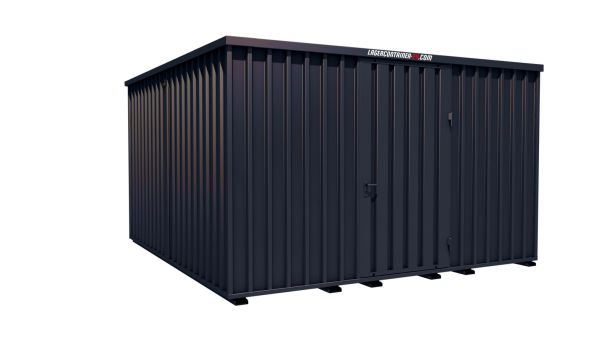 Lagercontainer - Schnellbaucontainer 16 qm, L4100xB4200 mm, Höhe 2445 mm, Einflügeltür mittig in Längsseite, Boden OSB 3 Platte, anthrazit, montiert