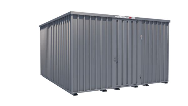 Lagercontainer - Schnellbaucontainer 16 qm, L4100xB4200 mm, Höhe 2445 mm, Einflügeltür mittig in Längsseite, Boden OSB 3 Platte, verzinkt