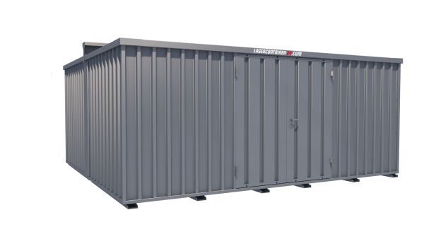 Lagercontainer - Schnellbaucontainer 20 qm, L5100xB4330 mm, Höhe 2315 mm, Doppelflügeltür mittig in Längsseite, Boden OSB 3 Platte, verzinkt