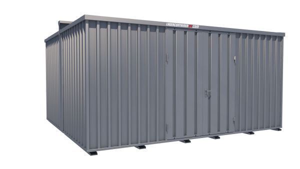 Lagercontainer - Schnellbaucontainer 20 qm, L5100xB4330 mm, Höhe 2660 mm, Doppelflügeltür mittig in Längsseite, Boden OSB 3 Platte, verzinkt