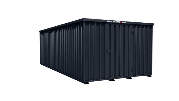 Lagercontainer - Schnellbaucontainer 18 qm, L3100xB6300 mm, Höhe 2100 mm, Einflügeltür mittig in Längsseite, Boden OSB 3 Platte, anthrazit, montiert