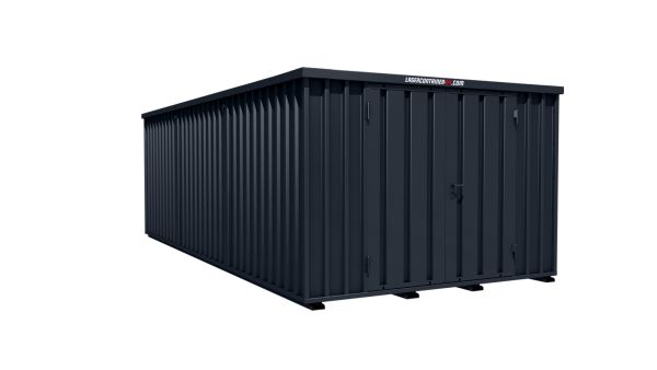 Lagercontainer - Schnellbaucontainer 18 qm, L3100xB6300 mm, Höhe 2100 mm, Doppelflügeltür mittig in Längsseite, Boden OSB 3 Platte, anthrazit, montiert