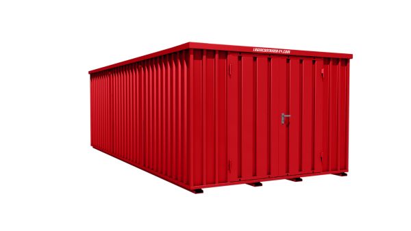 Lagercontainer - Schnellbaucontainer 18 qm, L3100xB6300 mm, Höhe 2100 mm, Doppelflügeltür mittig in Längsseite, Boden OSB 3 Platte, feuerrot, montiert