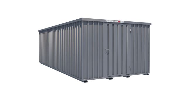 Lagercontainer - Schnellbaucontainer 18 qm, L3100xB6300 mm, Höhe 2100 mm, Einflügeltür mittig in Längsseite, Boden OSB 3 Platte, verzinkt