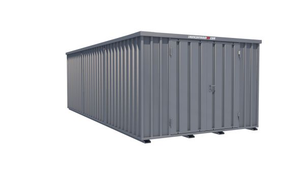 Lagercontainer - Schnellbaucontainer 18 qm, L3100xB6300 mm, Höhe 2100 mm, Doppelflügeltür mittig in Längsseite, Boden OSB 3 Platte, verzinkt