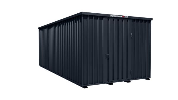 Lagercontainer - Schnellbaucontainer 18 qm, L3100xB6300 mm, Höhe 2445 mm, Einflügeltür mittig in Längsseite, Boden OSB 3 Platte, anthrazit, montiert