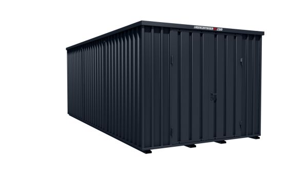 Lagercontainer - Schnellbaucontainer 18 qm, L3100xB6300 mm, Höhe 2445 mm, Doppelflügeltür mittig in Längsseite, Boden OSB 3 Platte, anthrazit, montiert