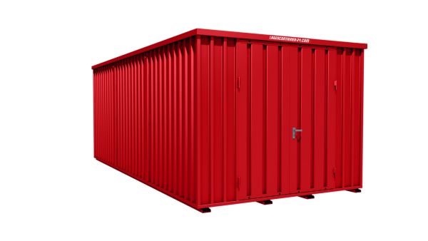 Lagercontainer - Schnellbaucontainer 18 qm, L3100xB6300 mm, Höhe 2445 mm, Doppelflügeltür mittig in Längsseite, Boden OSB 3 Platte, feuerrot, montiert