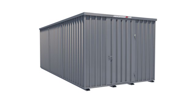 Lagercontainer - Schnellbaucontainer 18 qm, L3100xB6300 mm, Höhe 2445 mm, Einflügeltür mittig in Längsseite, Boden OSB 3 Platte, verzinkt