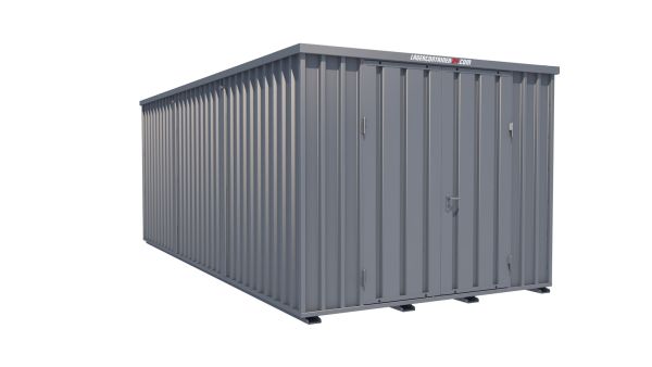 Lagercontainer - Schnellbaucontainer 18 qm, L3100xB6300 mm, Höhe 2445 mm, Doppelflügeltür mittig in Längsseite, Boden OSB 3 Platte, verzinkt