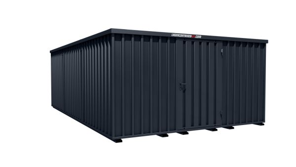 Lagercontainer - Schnellbaucontainer 24 qm, L4100xB6300 mm, Höhe 2100 mm, Einflügeltür mittig in Längsseite, Boden OSB 3 Platte, anthrazit, montiert